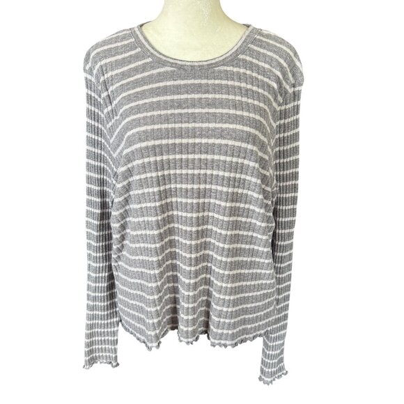 American Eagle gray and white striped long sleeve soft stretchy pullover top XXL - Picture 1 of 9